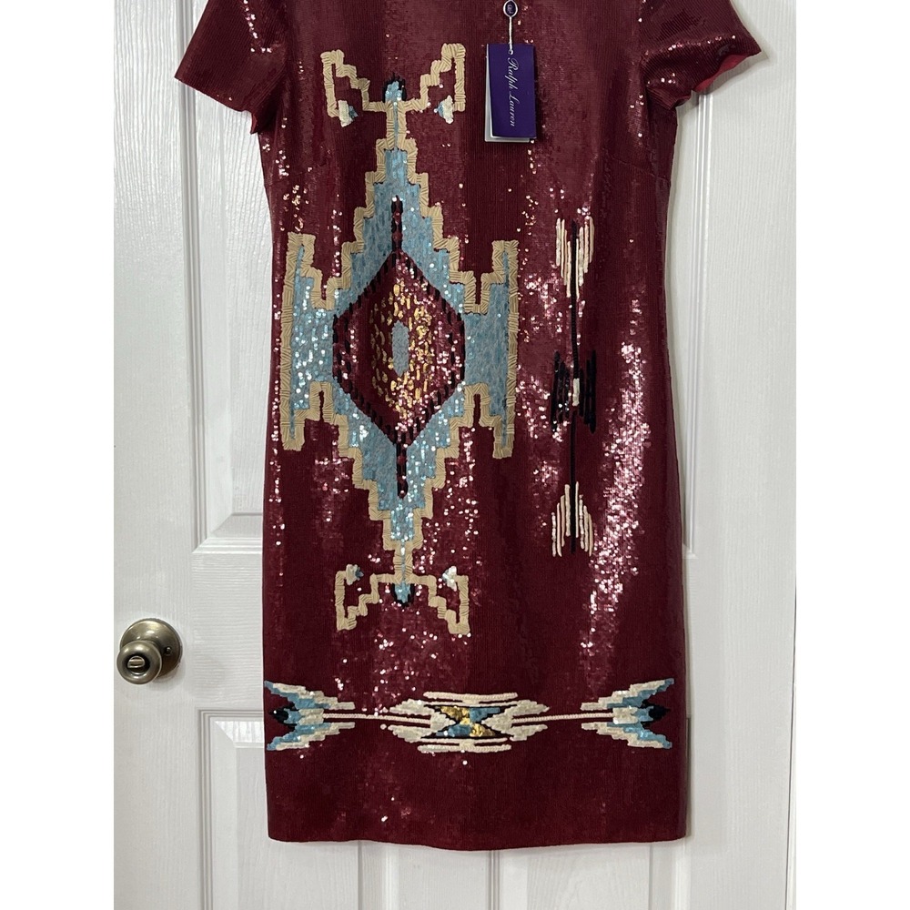 Ralph Lauren Purple Label Red Sequin Southwestern Sheath Dress 8 NWT $6700 RARE - Picture 4 of 15
